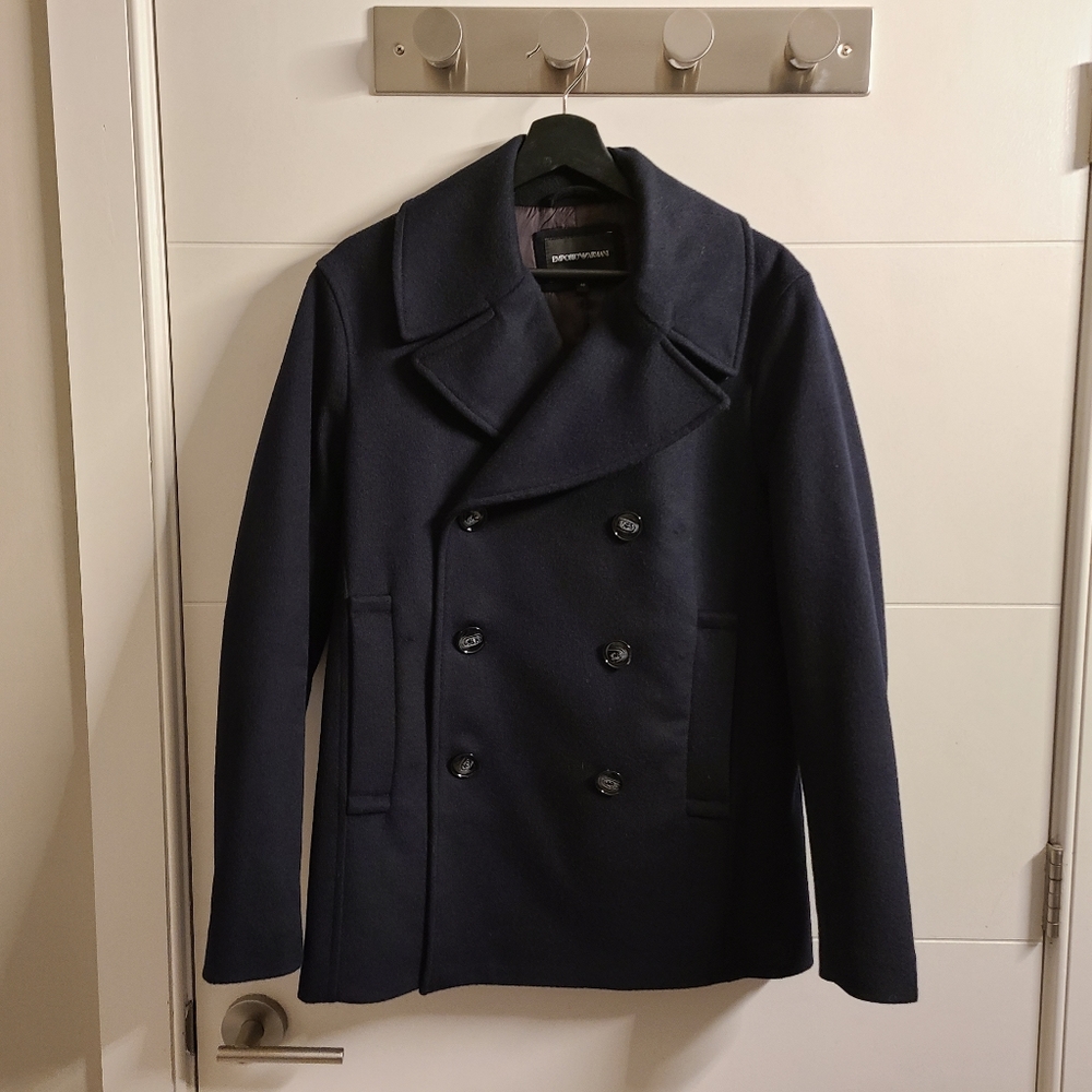 Emporio Armani Cashmere Blend Peacoat, Navy, Size 46 EU (36 US)